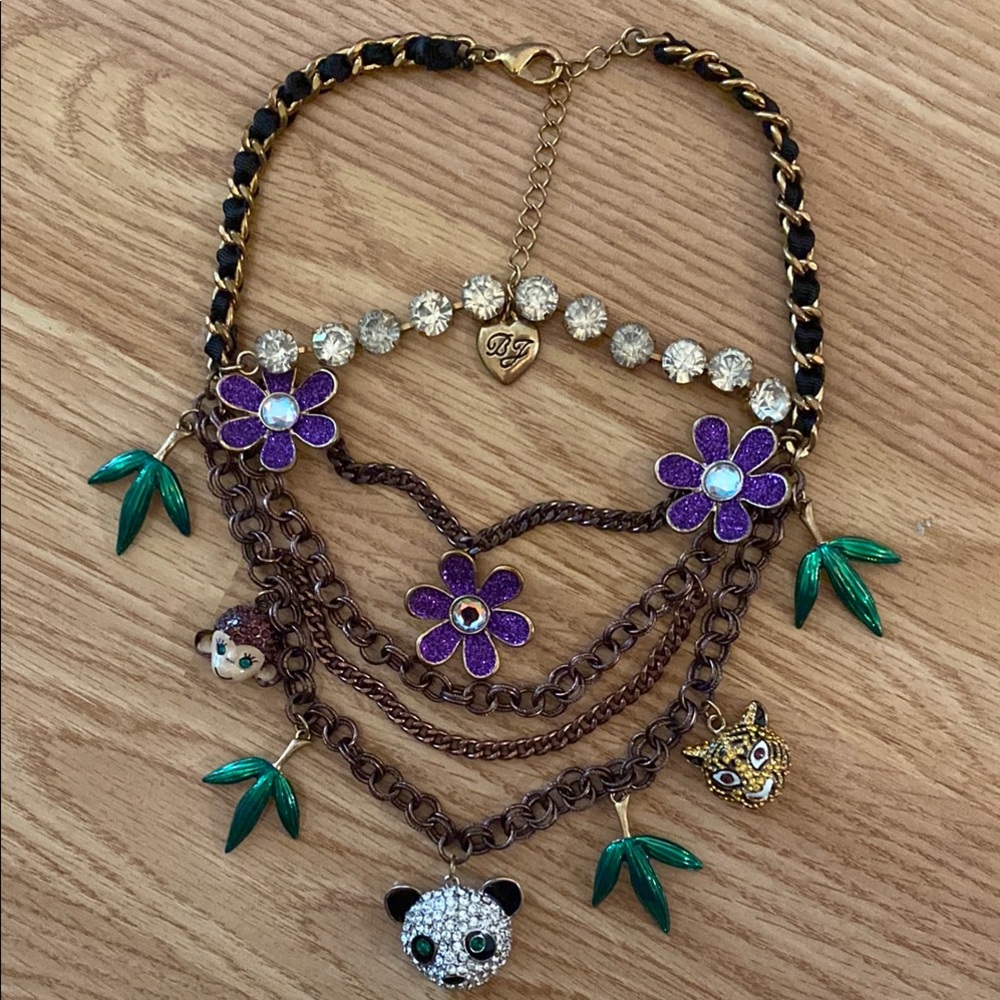 Betsy Johnson  Animal and Floral Necklace with Purple and Green Accents